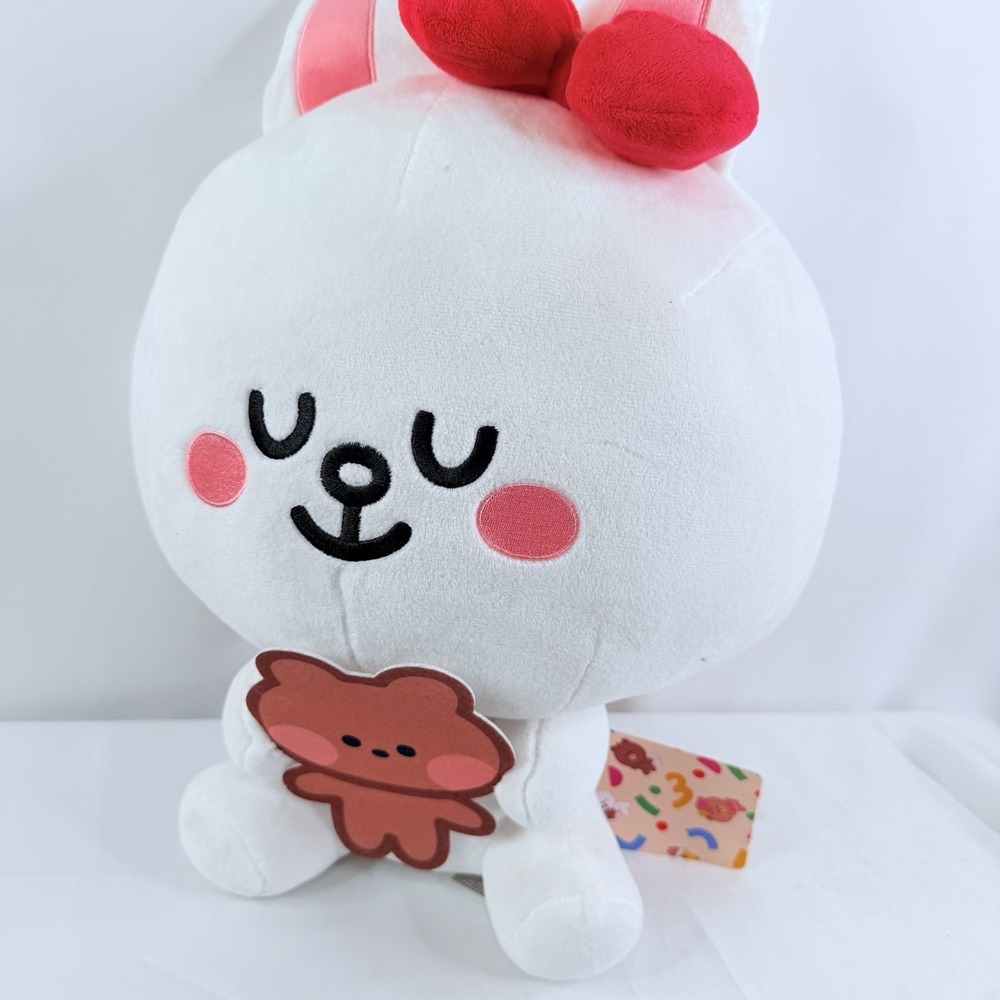 Line Friends A Day of Mini Friends Cony Bunny Holding Bear 14.5" Plush NWT